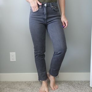 Topshop Straight Raw Hem High Rise Ankle Jeans